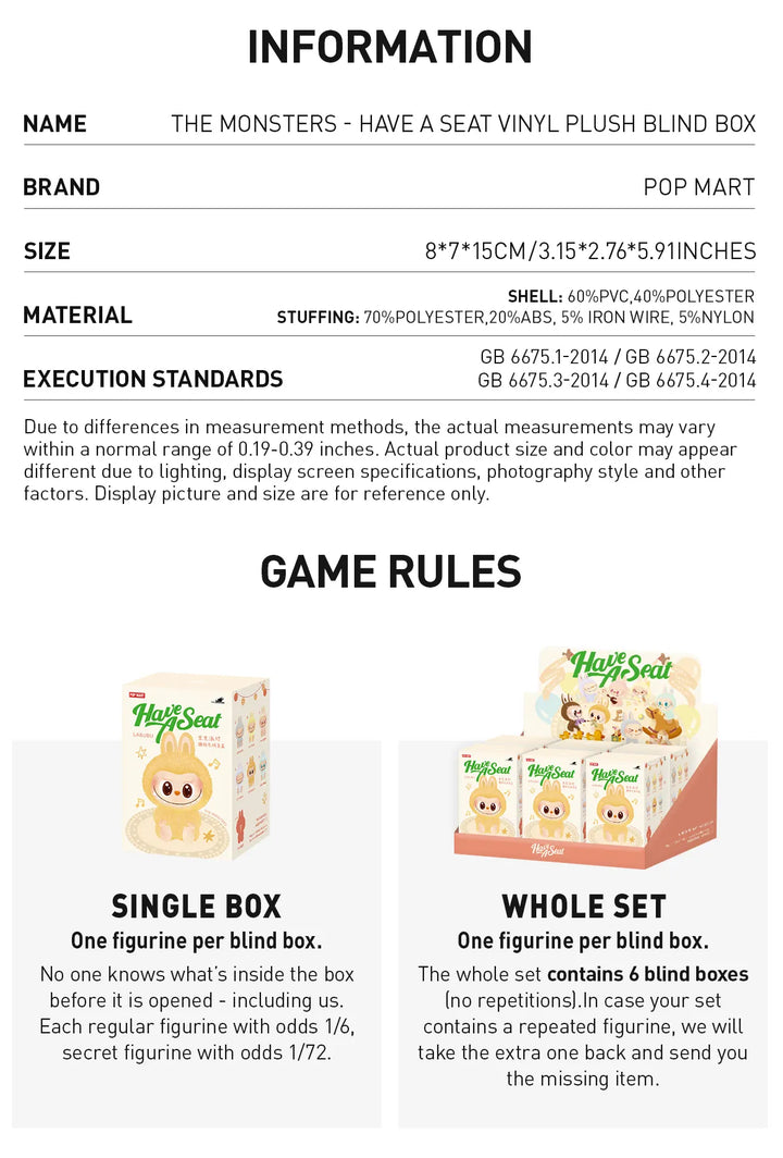 The Monsters Labubu Have A Seat Vinyl Face Blind Box by POP MART