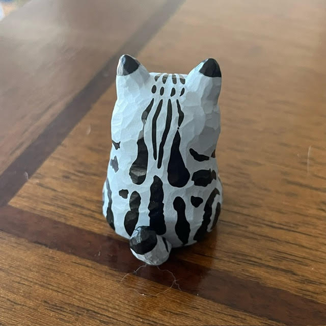 Grey Tabby -Jinart Woodcarving Animal Cats - 2