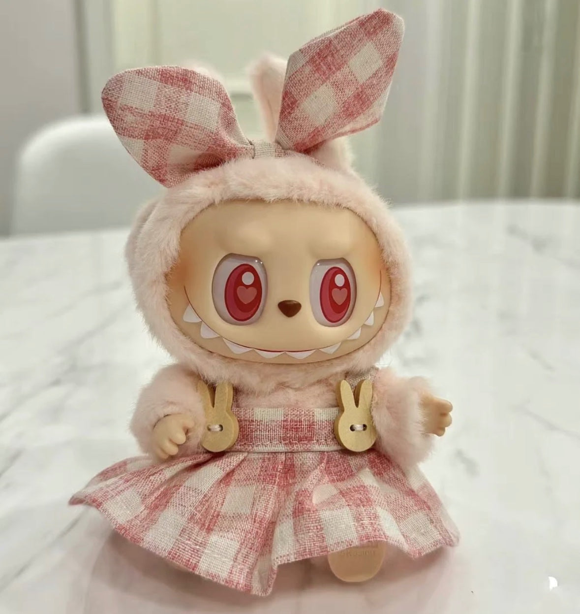 Bowtie Pink Flannel Dress Outfit - Labubu Clothes - 1