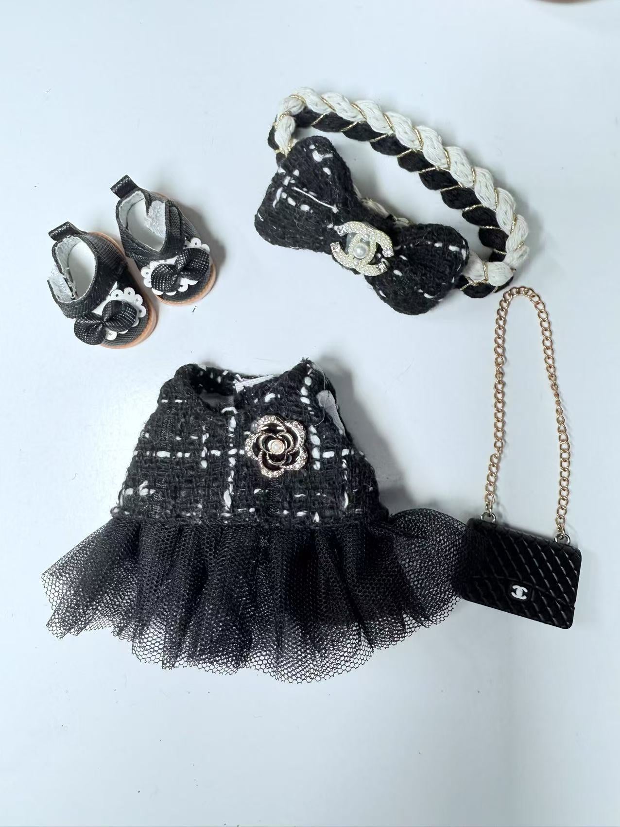 Black Edge Shirt with Dress Set - Labubu Clothes For Exciting Macaron - 2