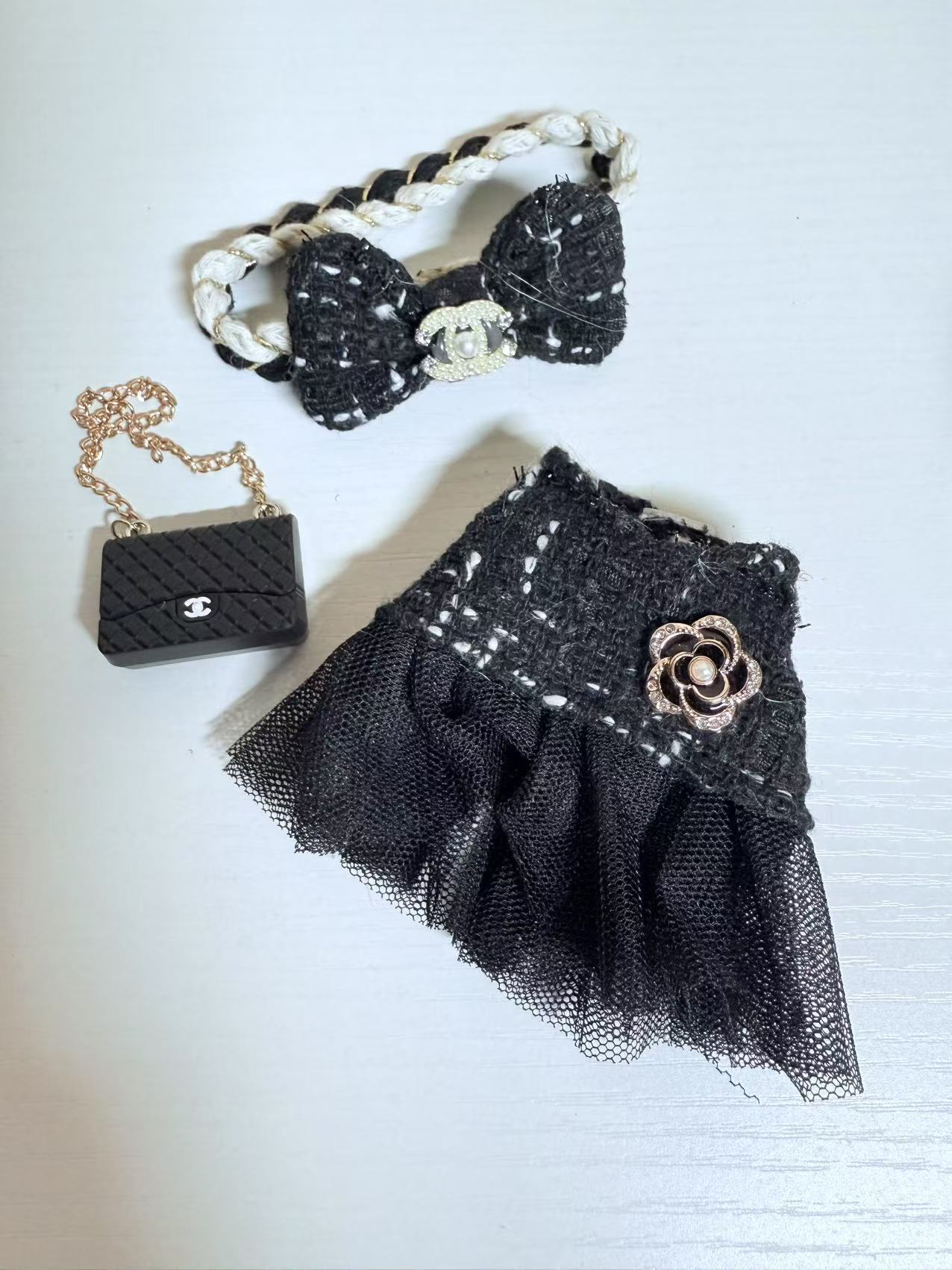 Black Laced Dress + Bow + Bag - Labubu Clothes for Have A Seat - 2
