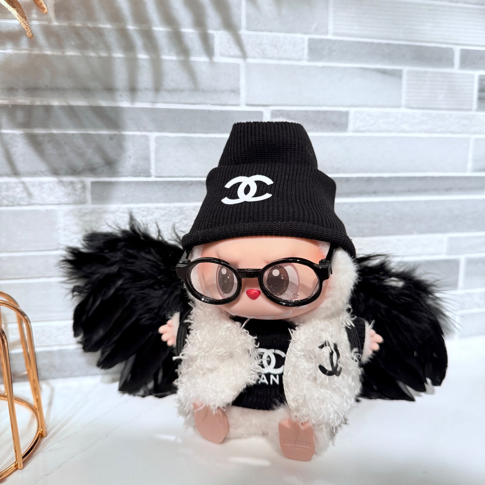 Black Angel Set + Black Wings - Labubu Clothes for Have A Seat - 1