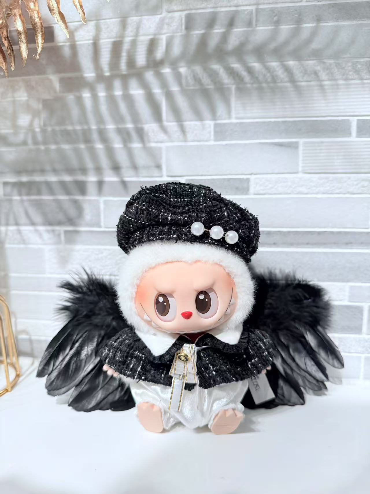 Black Cape Set With Hat and Wings - Labubu Clothes for Have A Seat - 1