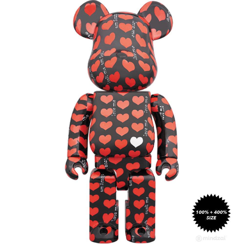 Hide Black Heart Pattern 100% + 400% Bearbrick Set by Medicom Toy