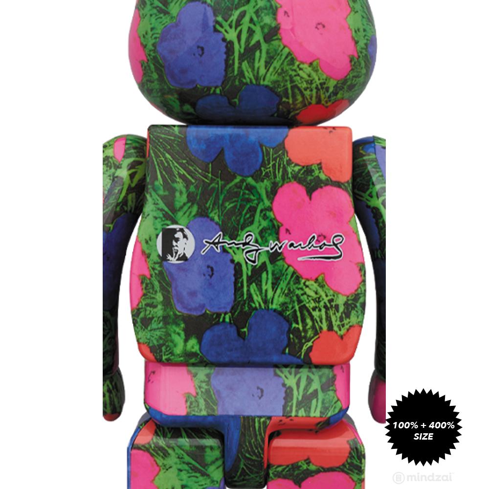 Andy Warhol Flowers 100% + 400% Bearbrick Set by Medicom Toy