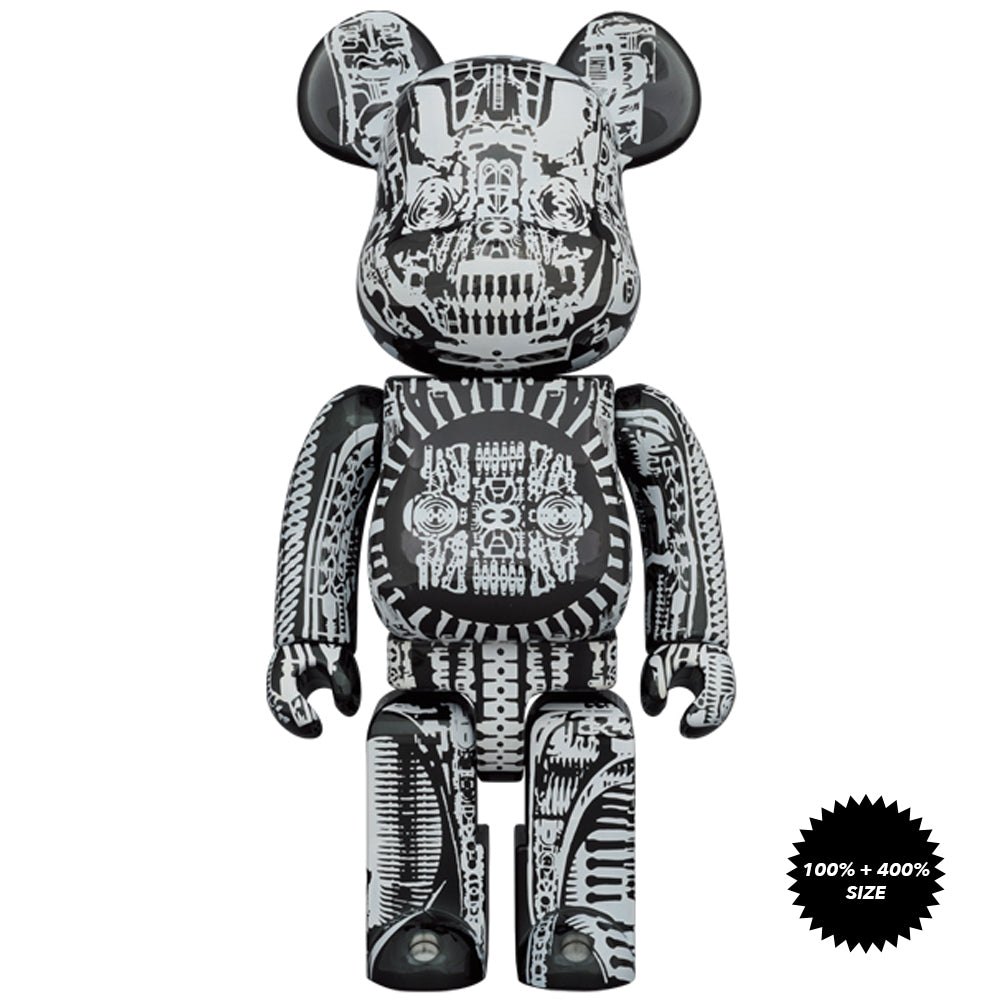 H.R. Giger Black Chrome Version 100% + 400% Bearbrick Set by Medicom Toy