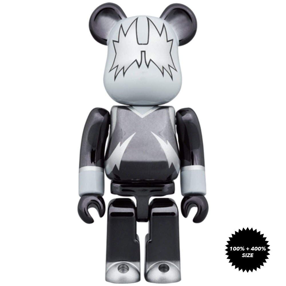 KISS Space Man (Chrome Ver.) 100% + 400% Bearbrick Set by Medicom Toy