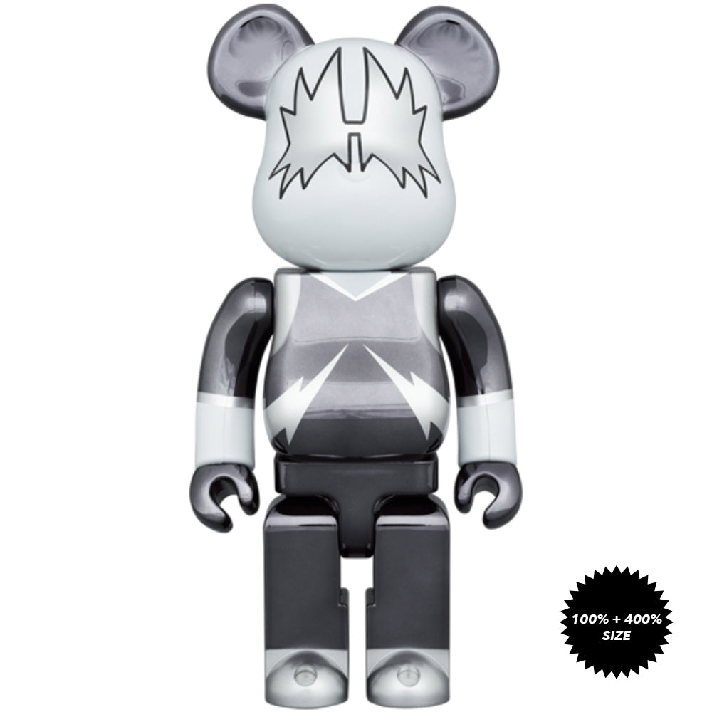KISS Space Man (Chrome Ver.) 100% + 400% Bearbrick Set by Medicom Toy