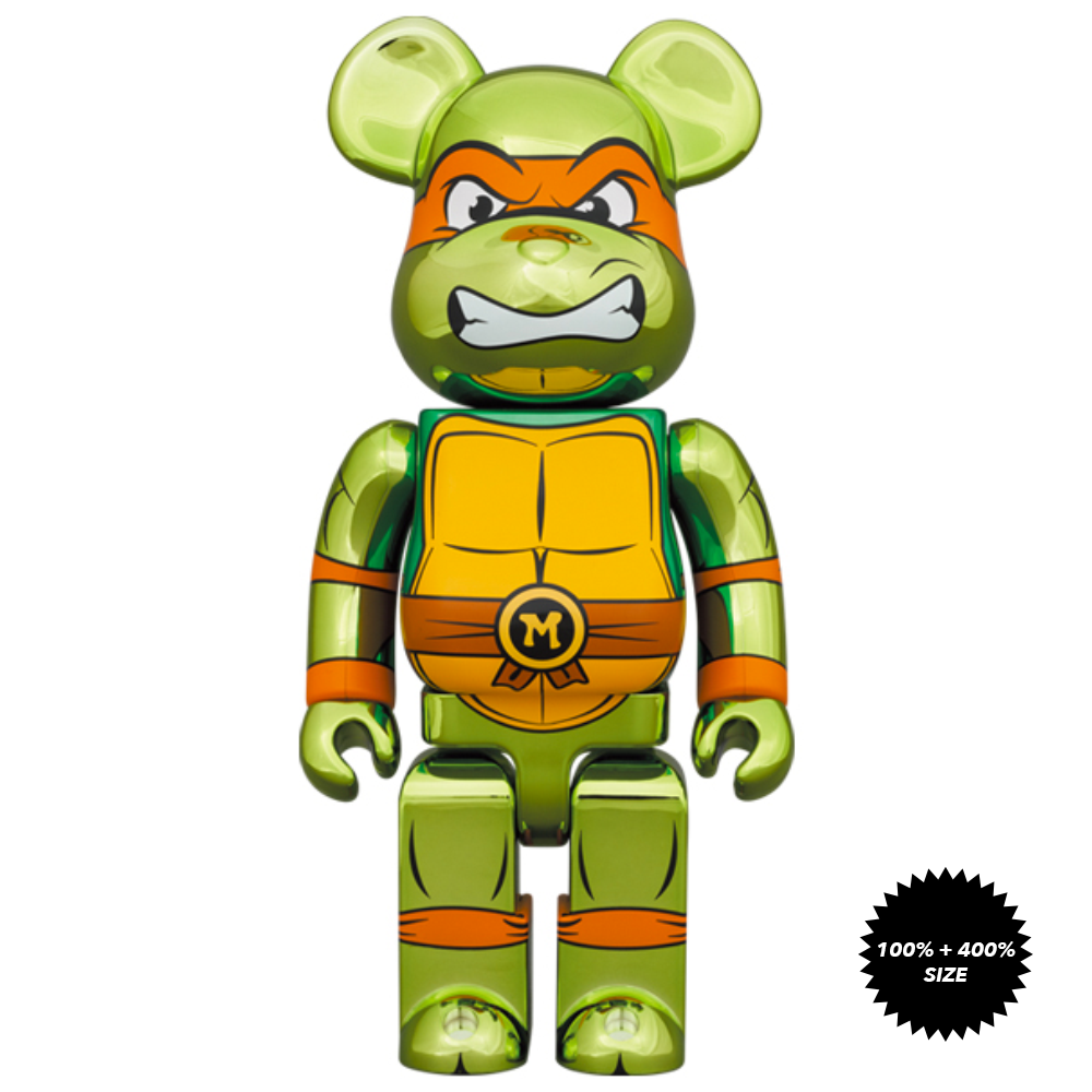 TMNT: Michelangelo (Chrome Ver.) 100% + 400% Bearbrick Set by Medicom Toy