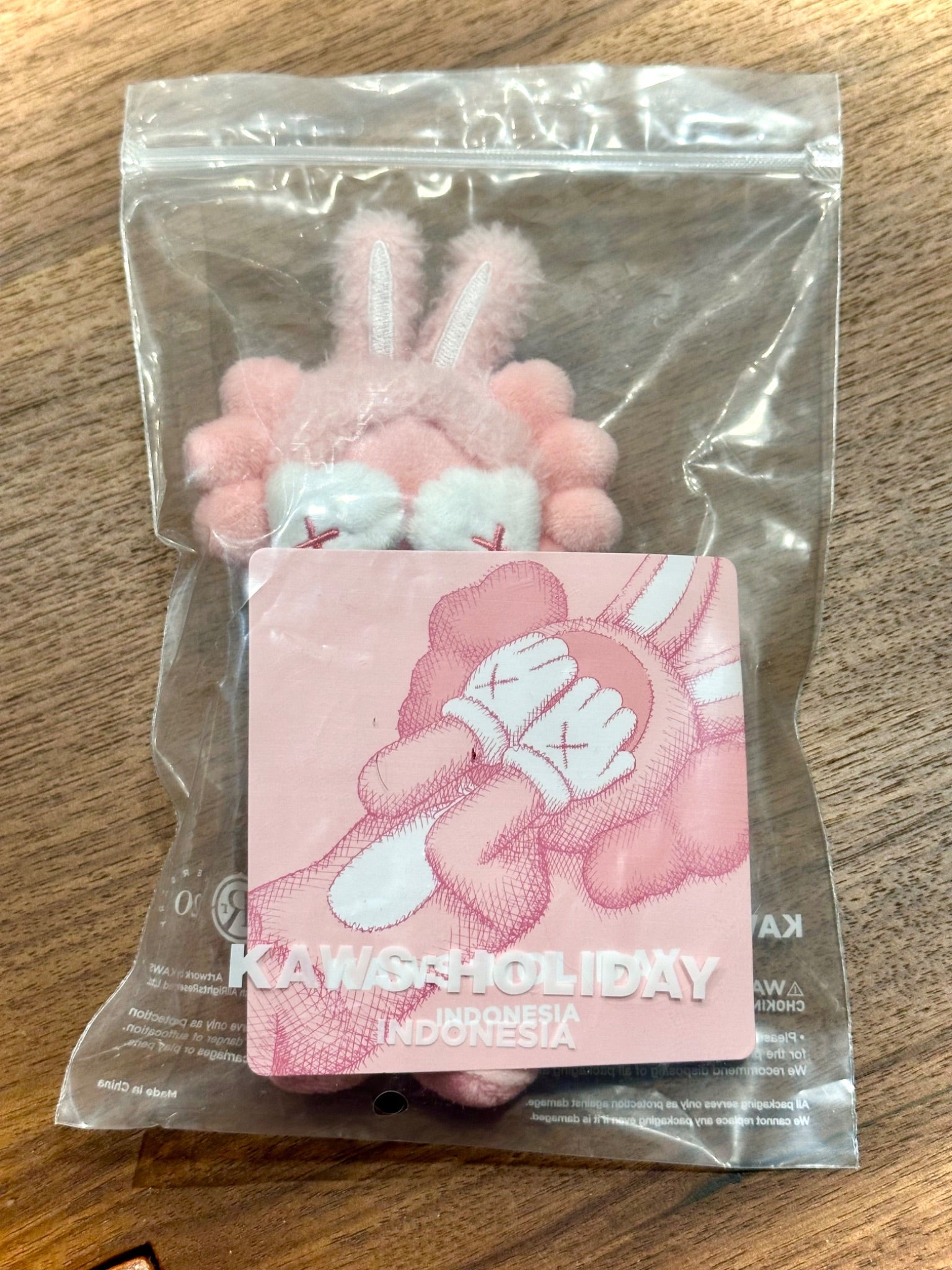 New Kaws Accomplice Holiday Indonesia Pink Plush Charm Keychain - 1