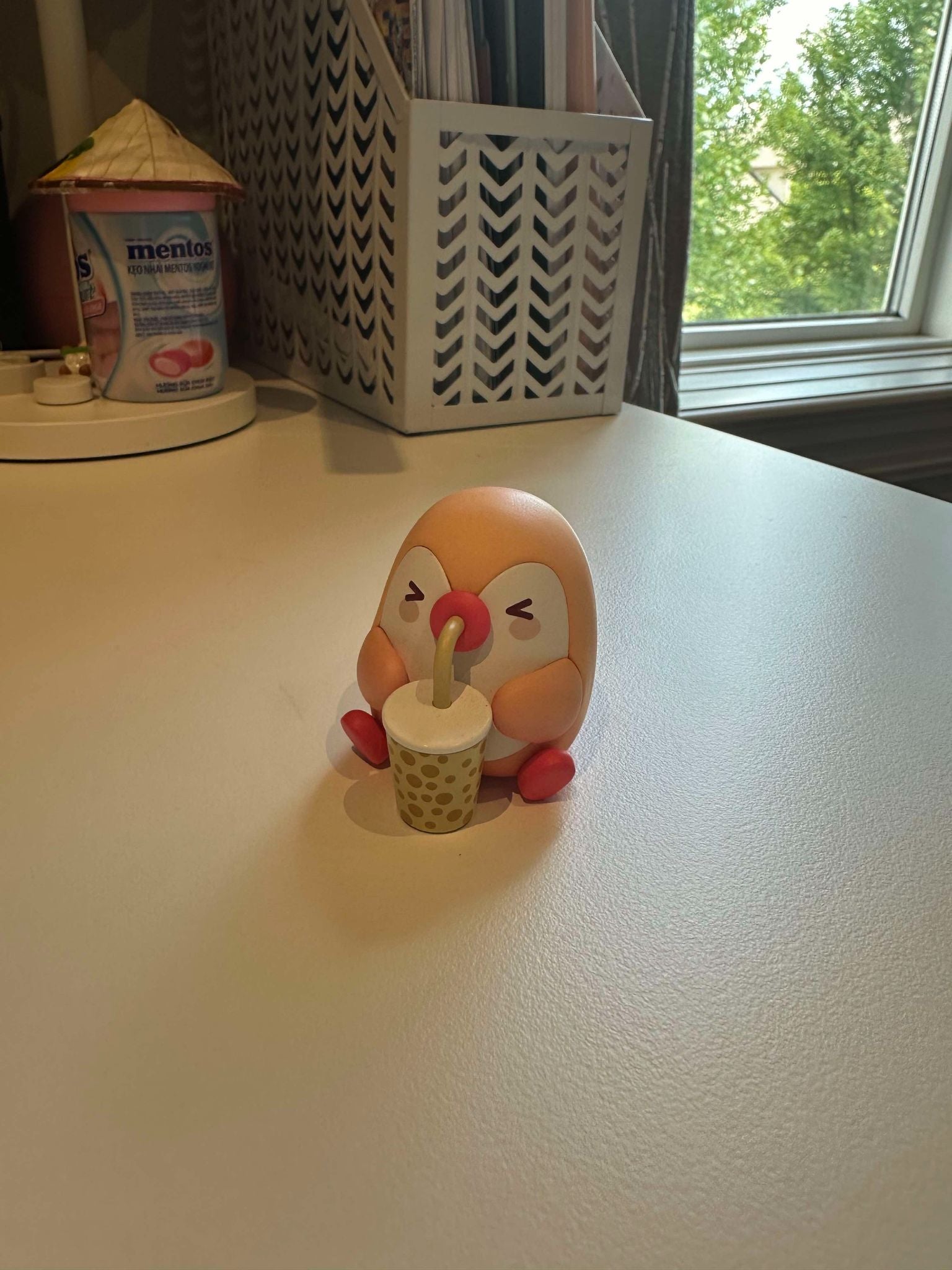 Cute Peach Penguin Drinking Boba Bubble Tea - no card was included - 1