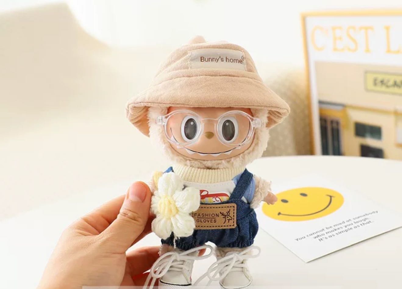 Flower Jean Suspenders Full Set - Labubu Clothes for Exciting Macaron - 1