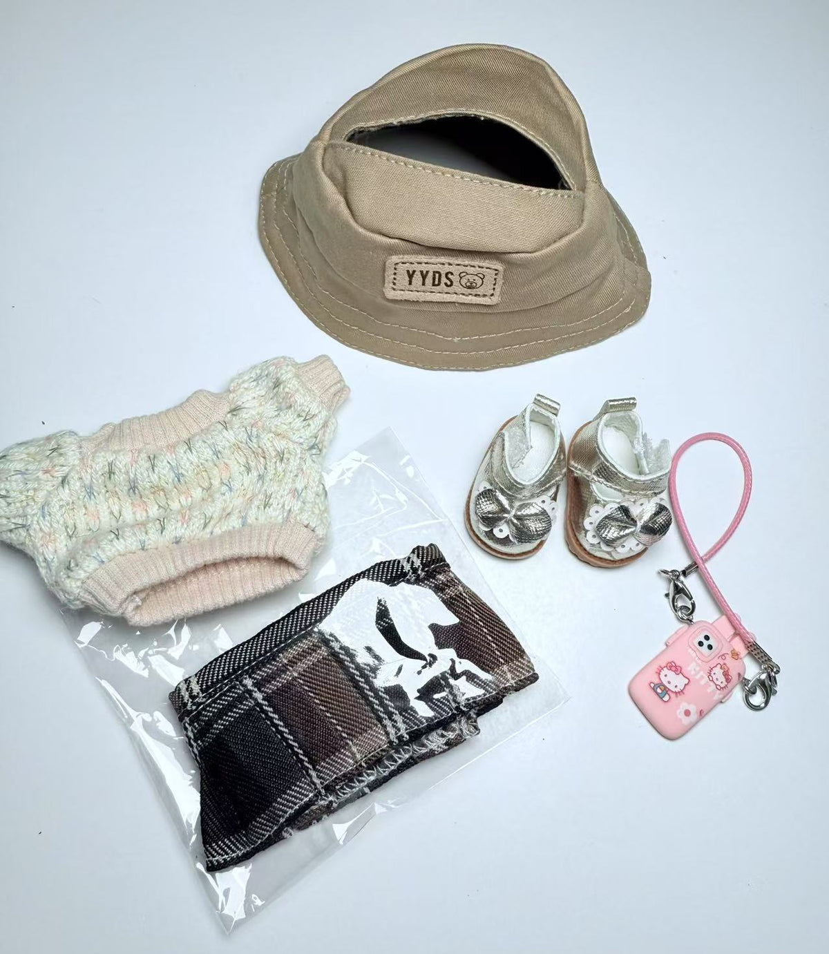 Beige Knited Sweater with Green JK Skirt Full Set - Labubu Clothes for Have A Seat - 2