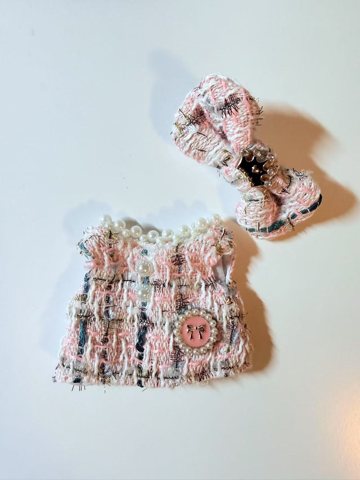 Pearl Pink Dress + Bow  - Labubu Clothes for Have A Seat or Exciting Macaron  - 2