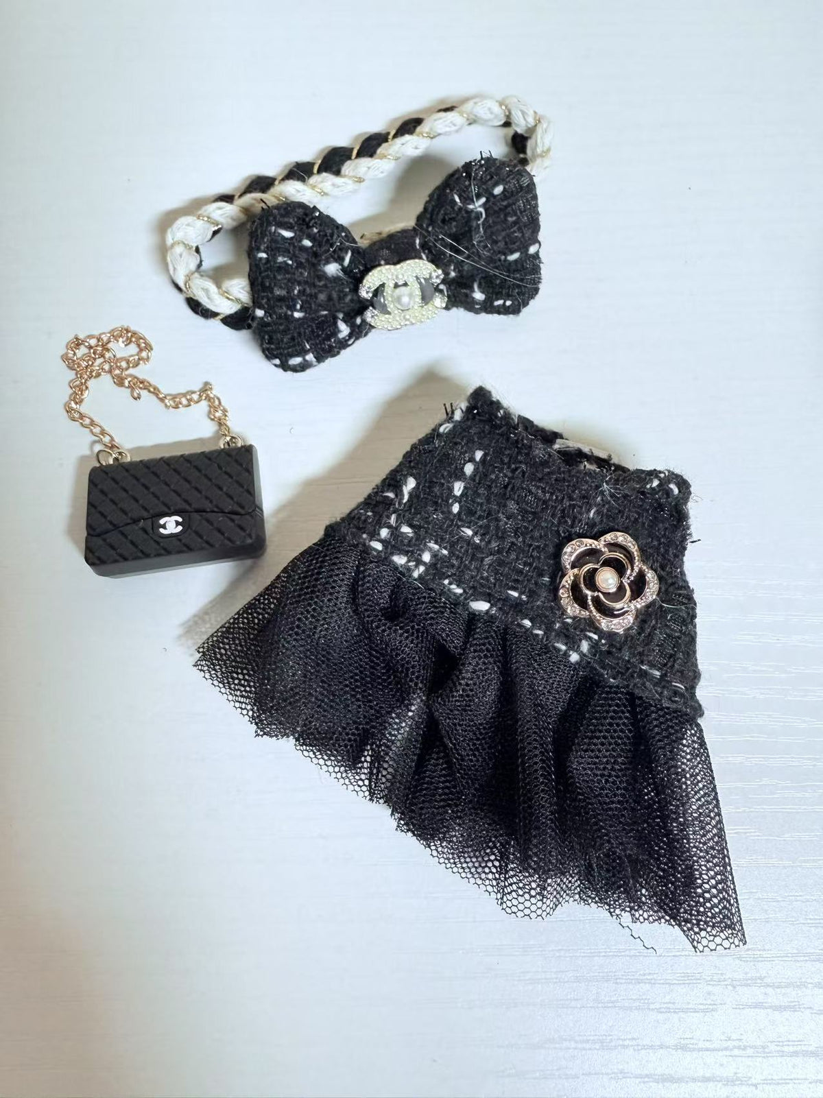 Black Laced Dress + Bow + Bag - Labubu Clothes for Have A Seat - 2