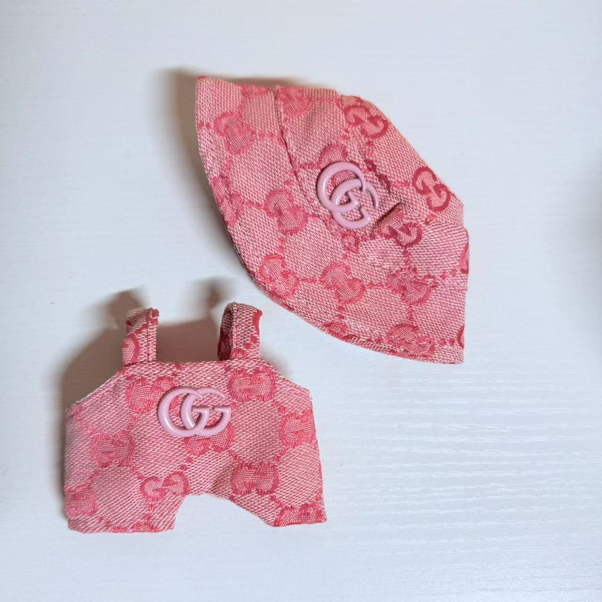 Pink GG Suspenders + Hat - Labubu Clothes for Have A Seat - 2