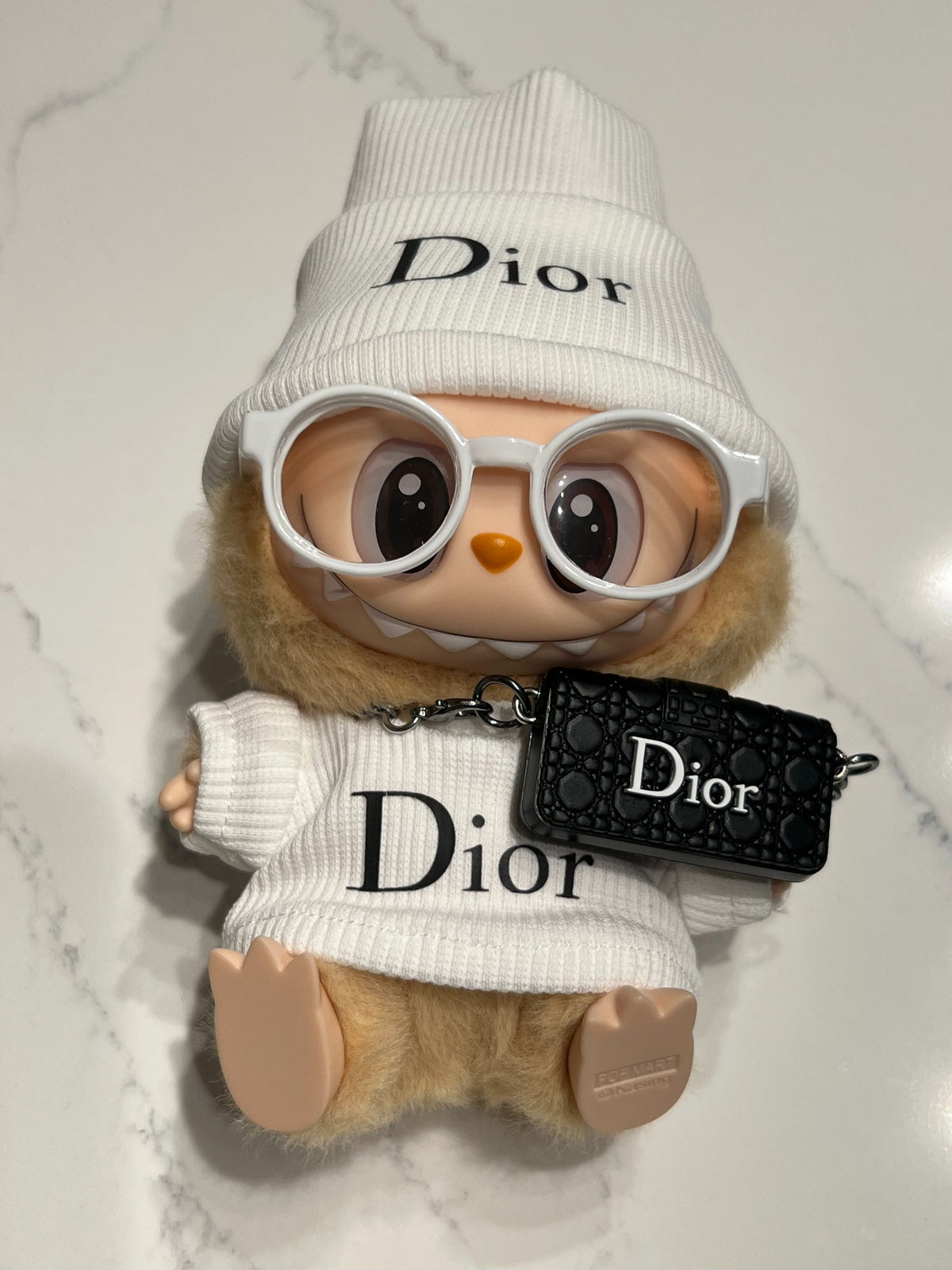 White "D" Sweater Set + Bag  - Labubu Clothes for Have A Seat - 1