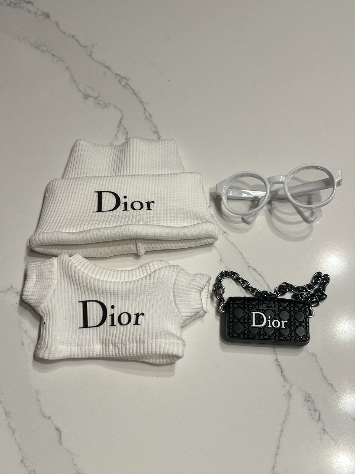 White "D" Sweater Set + Bag  - Labubu Clothes for Have A Seat - 2