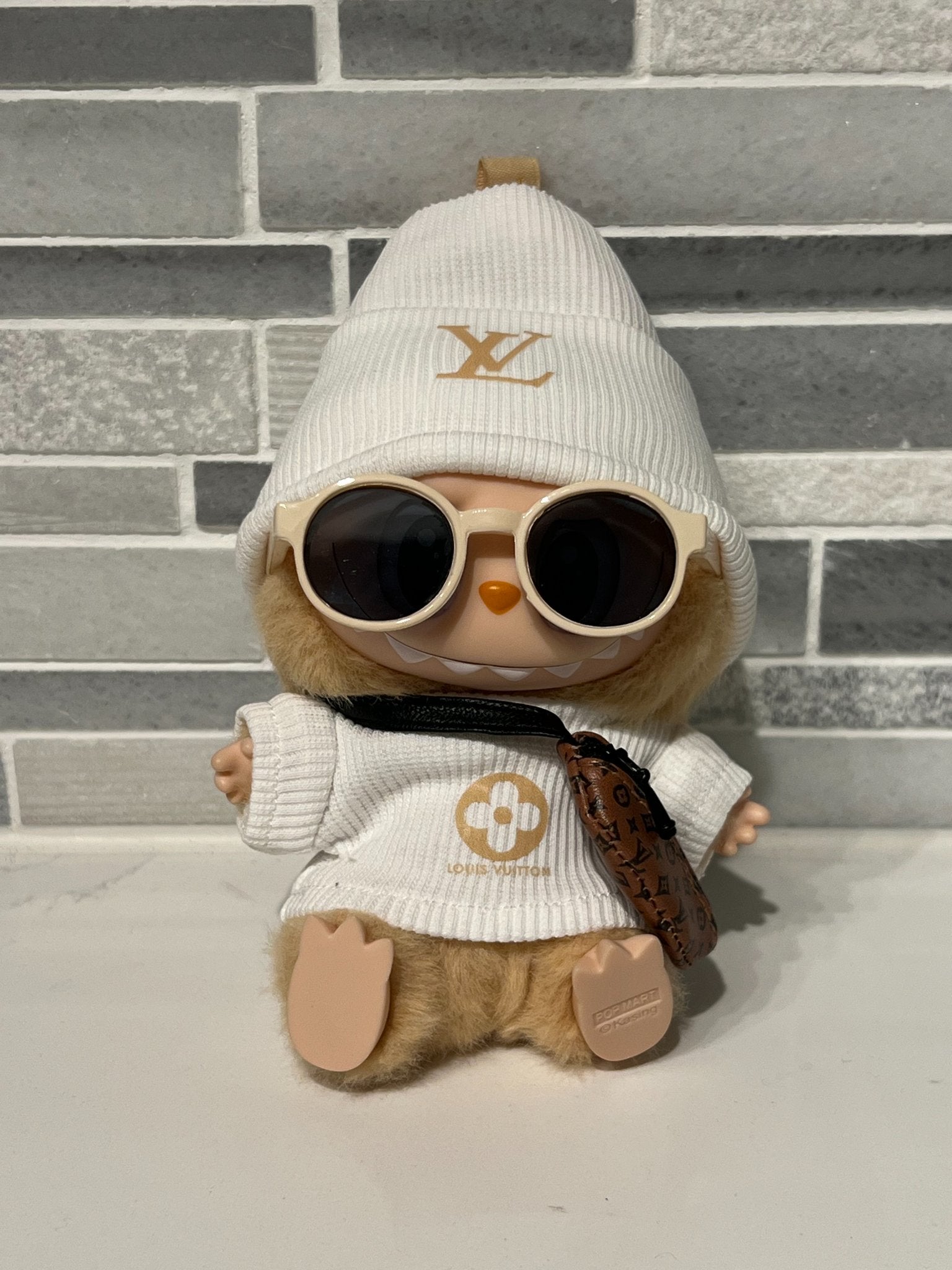White "LV" Sweater + Bag + Shades - Labubu Clothes for Have A Seat - 1