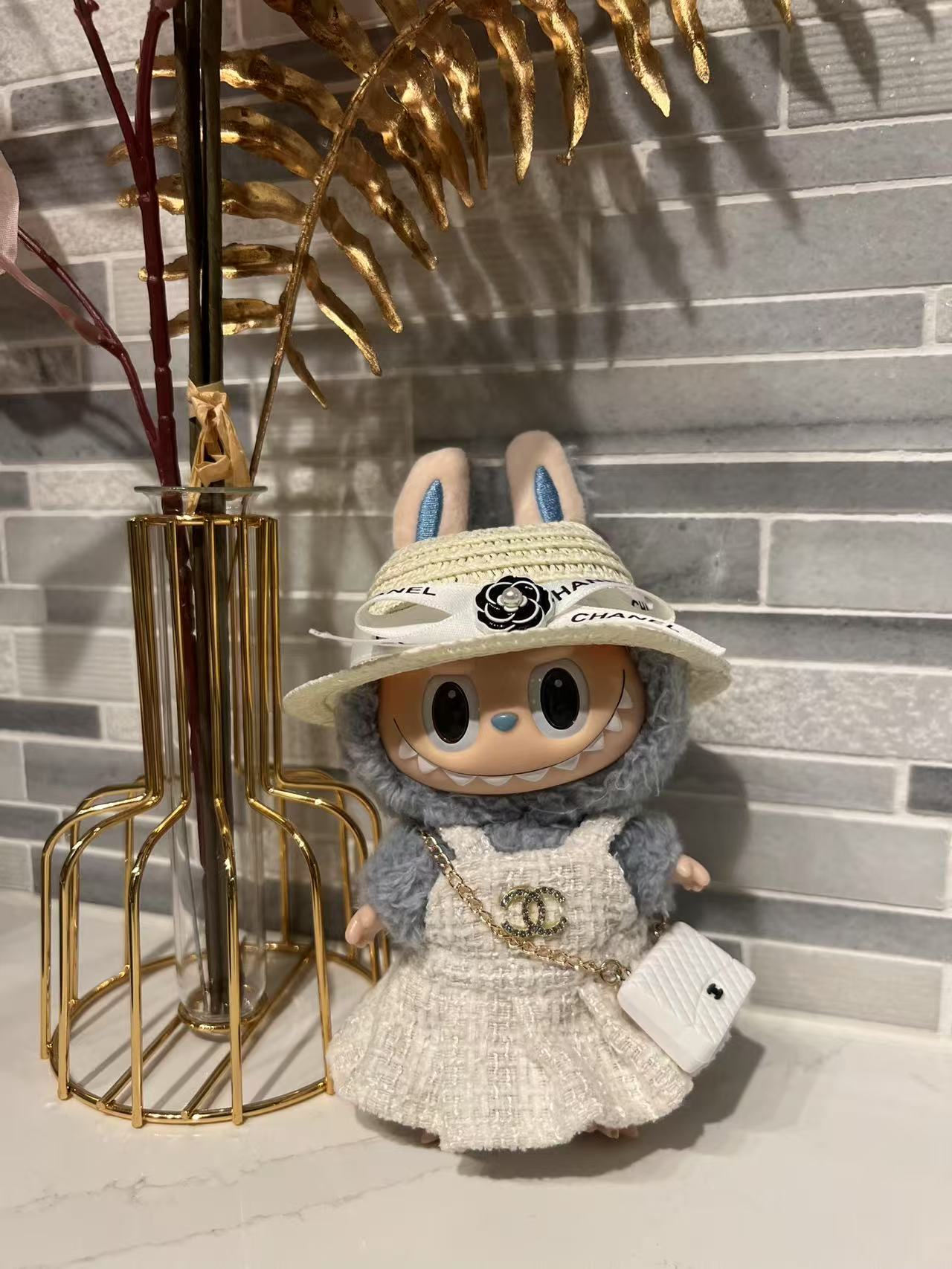 White Dress + Straw Hat - Labubu Clothes for Have A Seat - 1