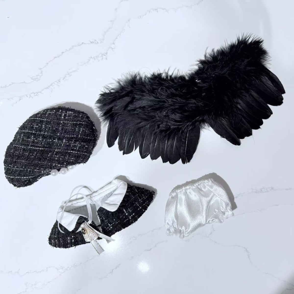 Black Cape Set With Hat and Wings - Labubu Clothes for Have A Seat  - 2