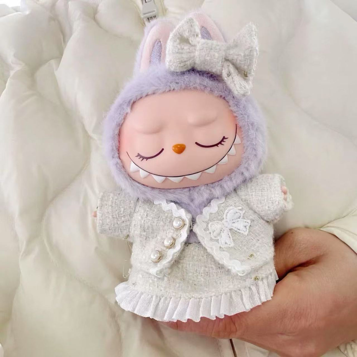 White Jacket + Dress + Bow Set- Labubu Clothes for Have A Seat - 1