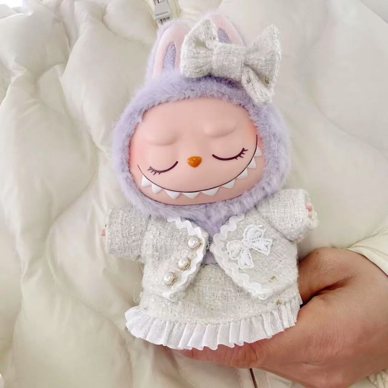 White Jacket + Dress + Bow Set- Labubu Clothes for Have A Seat - 1