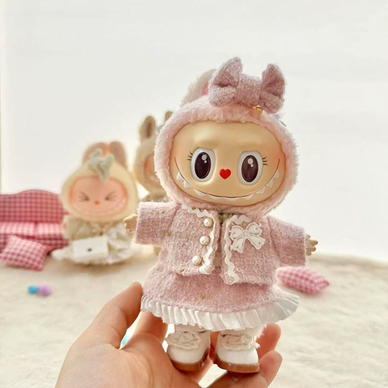 Pink Jacket + Dress + Bow + Shoes Set- Labubu Clothes for Have A Seat - 1