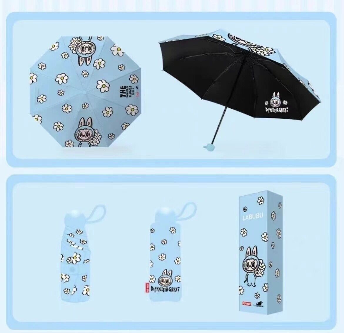 monsters in parasol The Monster Flowers Elves Labubu Blue Parasol Umbrella Souvenir - Pop