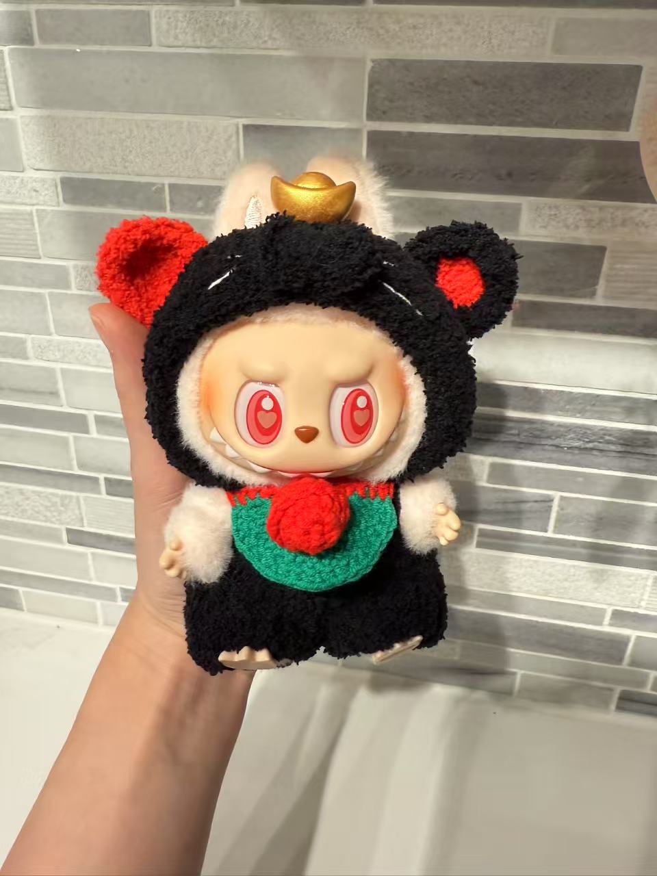 Crochet Black Lucky Mouse - Labubu Clothes For Have A Seat