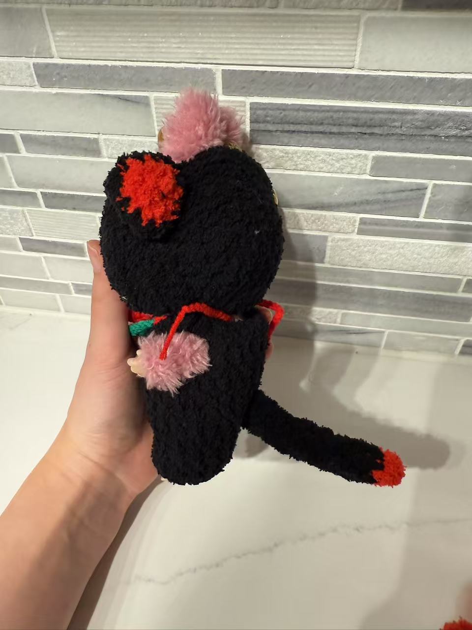 Crochet Black Lucky Mouse - Labubu Clothes For Exciting Macaron