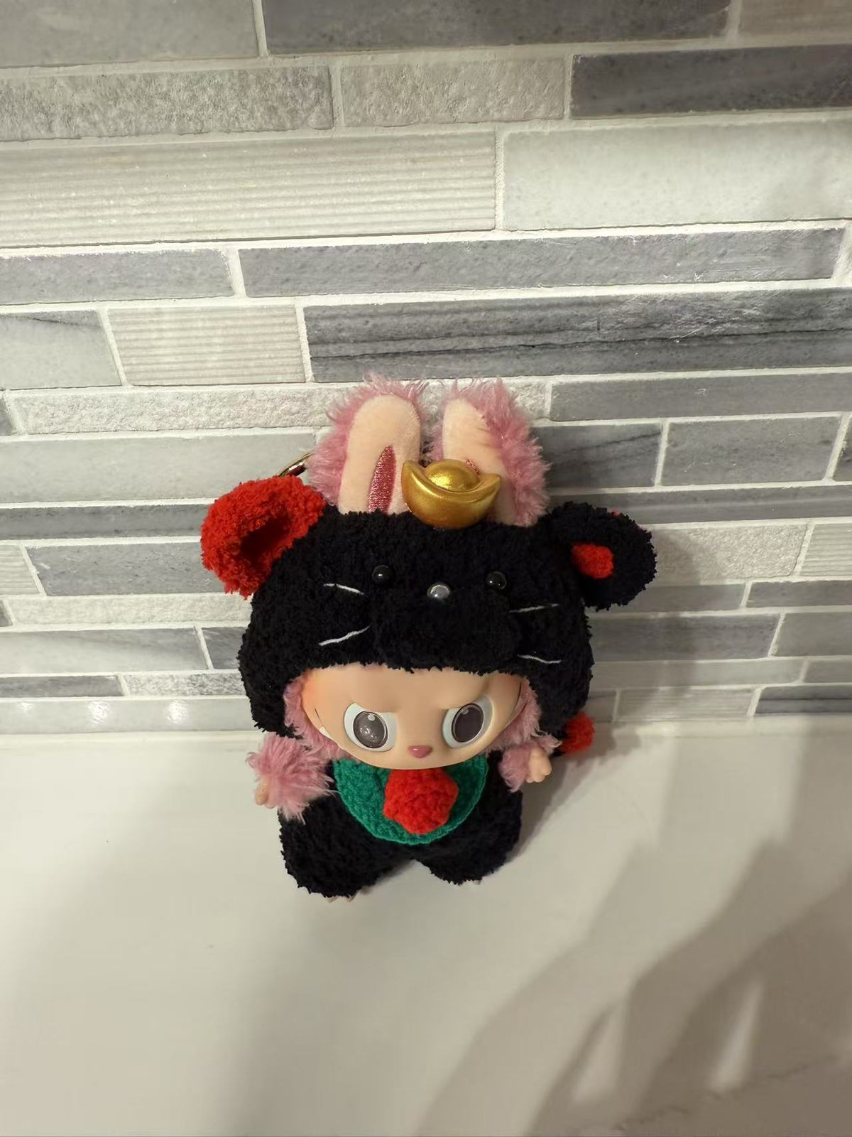 Crochet Black Lucky Mouse - Labubu Clothes For Exciting Macaron