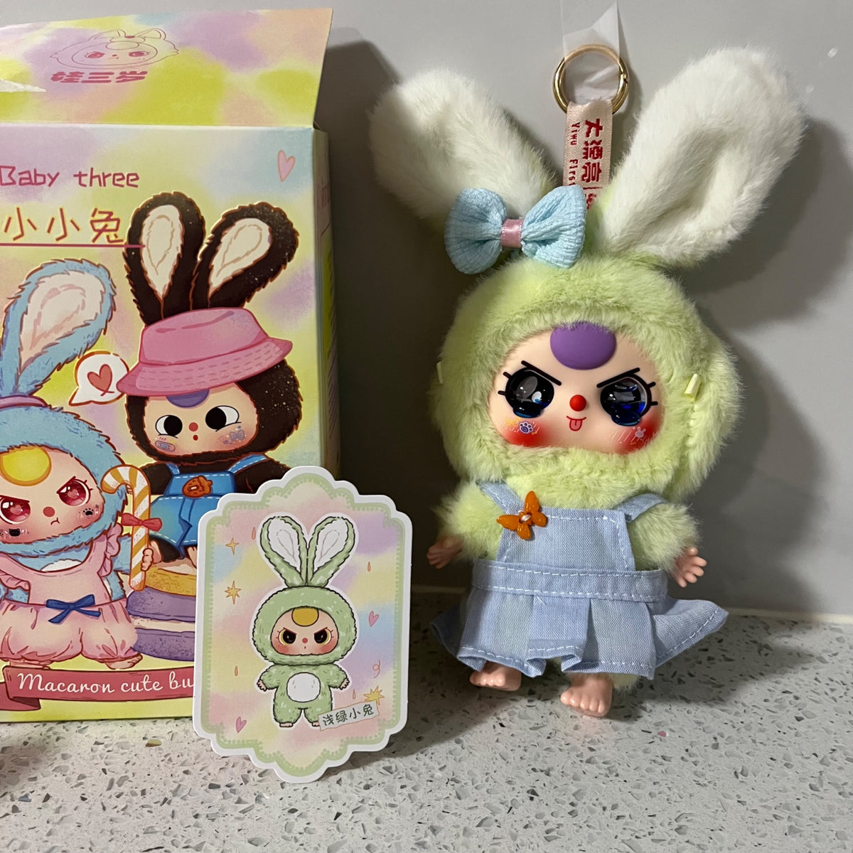 Light Green Bunny (Rare blue liquid eyes) - Baby Three Macaron Bunny Keychain series