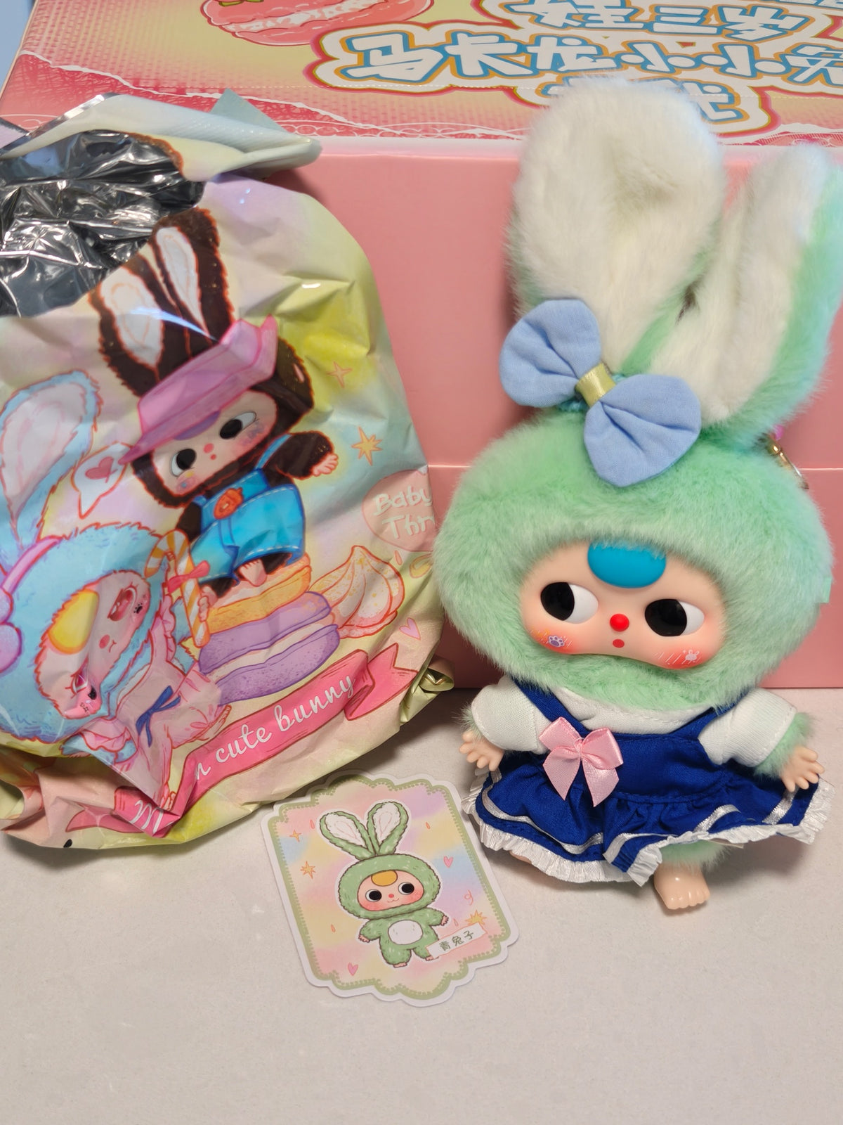 Green with Blue Dress and Normal Eyes  - Baby Three Macaron Cute Bunny Pendant