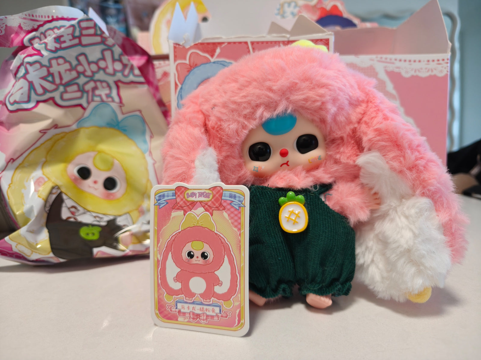 Pink Bunny (blue hair, moving eyes) - Macaron V2 Series - Baby Three