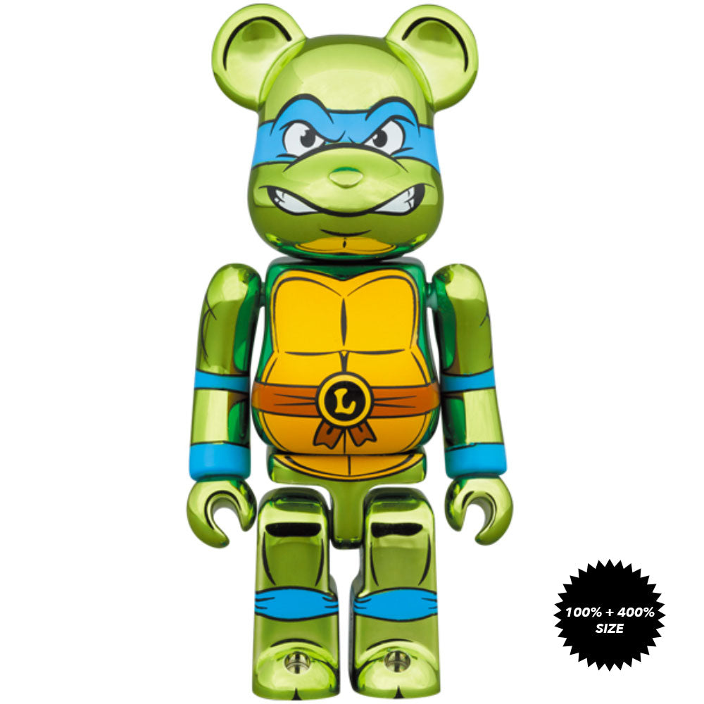 TMNT: Leonardo (Chrome Ver.) 100% + 400% Bearbrick Set by Medicom Toy