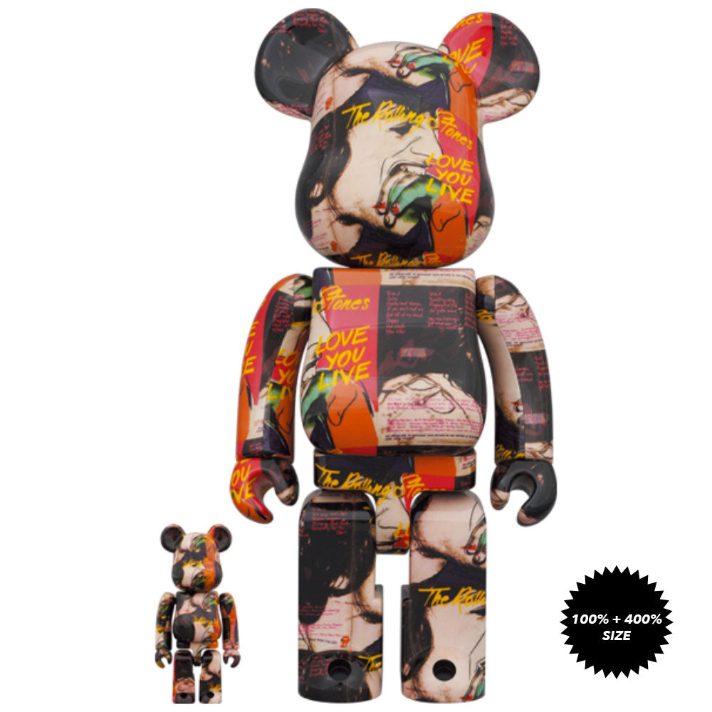 Andy Warhol x The Rolling Stones "Love You Live" 100% + 400% Bearbrick Set by Medicom Toy