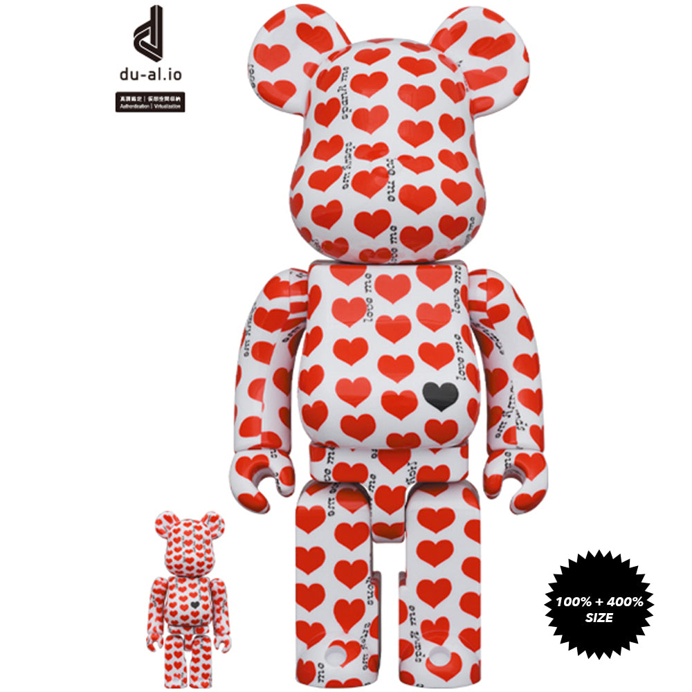 Hide White Heart 100% + 400% Bearbrick Set by Medicom Toy