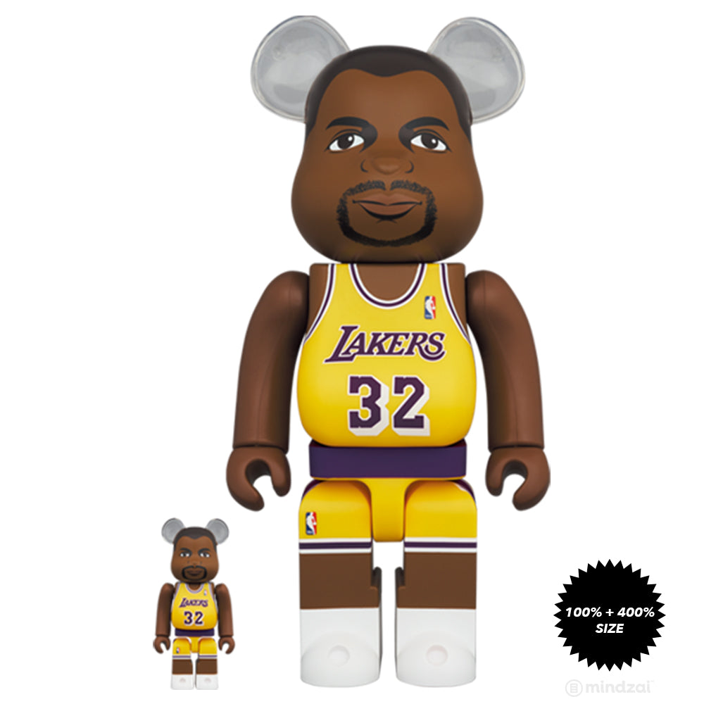 Magic Johnson (Los Angeles Lakers) 100% + 400% Bearbrick Set by Medicom Toy