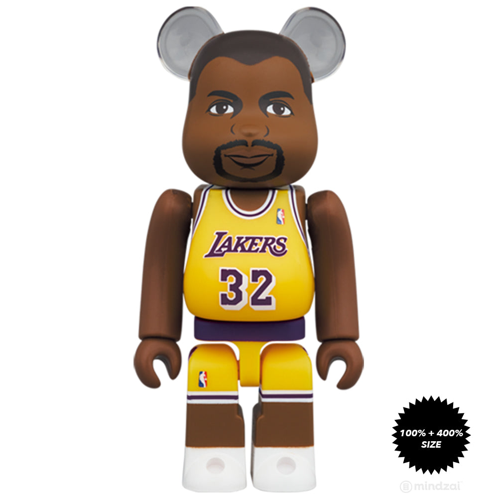 Magic Johnson (Los Angeles Lakers) 100% + 400% Bearbrick Set by Medicom Toy