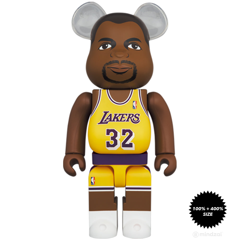 Magic Johnson (Los Angeles Lakers) 100% + 400% Bearbrick Set by Medicom Toy