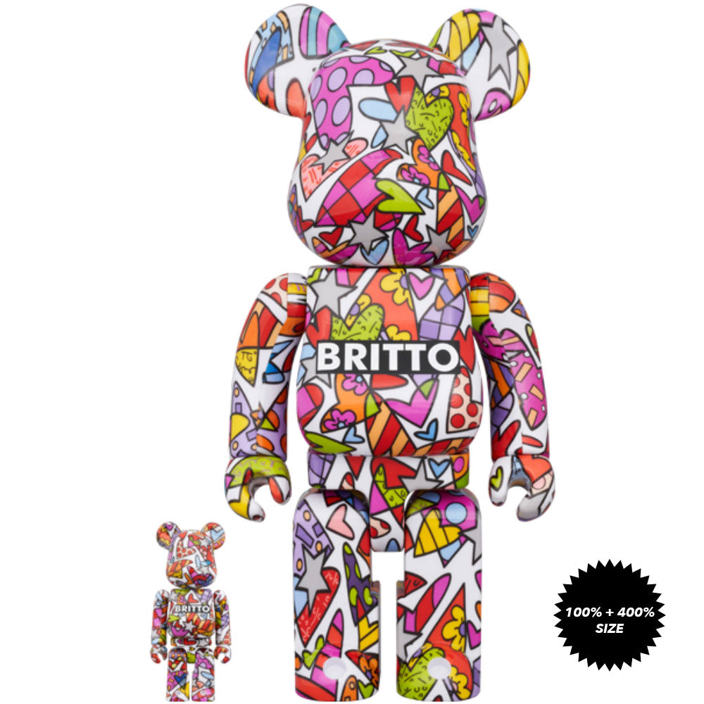 Romero Britto Heart 100% + 400% Bearbrick Set by Medicom Toy