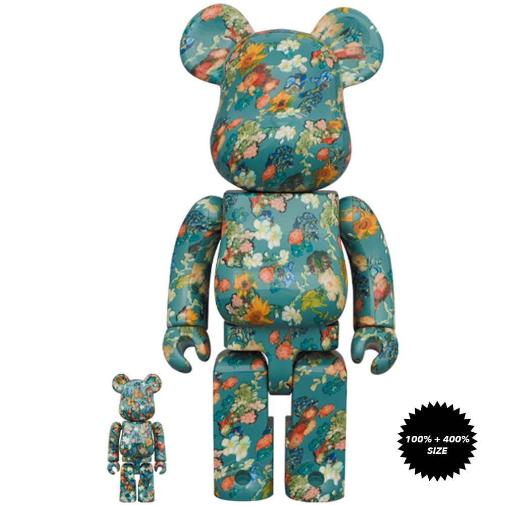 Floral Pattern 50th Anniversary of the Van Gogh Museum 100% + 400% Bearbrick  Set by Medicom Toy - Mindzai