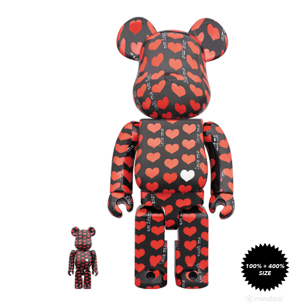Hide Black Heart Pattern 100% + 400% Bearbrick Set by Medicom Toy