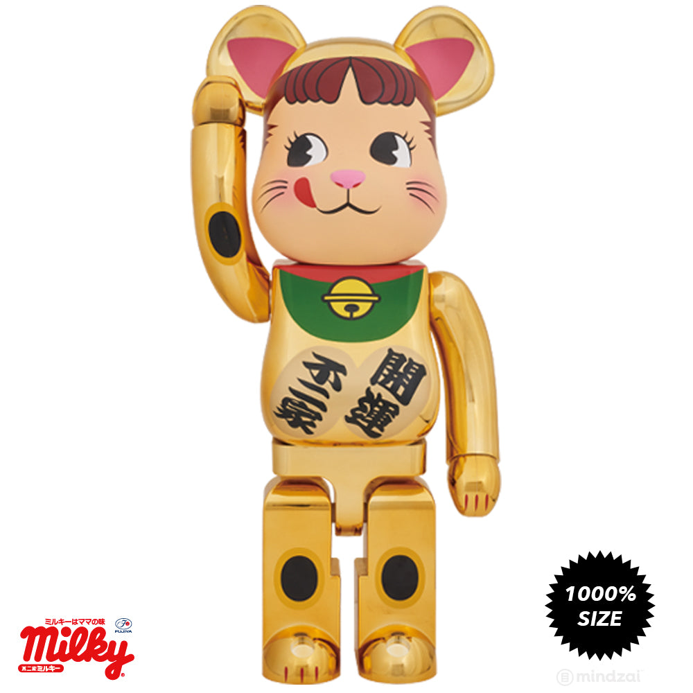 Peko Chan Lucky Cat Chrome Gold 1000% Bearbrick by Fujiya x Medicom Toy
