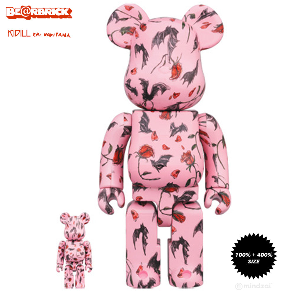 KIDILL × Eri Wakiyama Bat & Rose 100% + 400% Bearbrick Set - Pink Version
