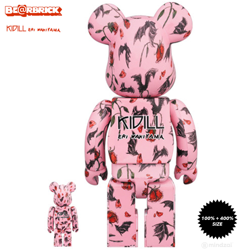 KIDILL × Eri Wakiyama Bat & Rose 100% + 400% Bearbrick Set - Pink Version