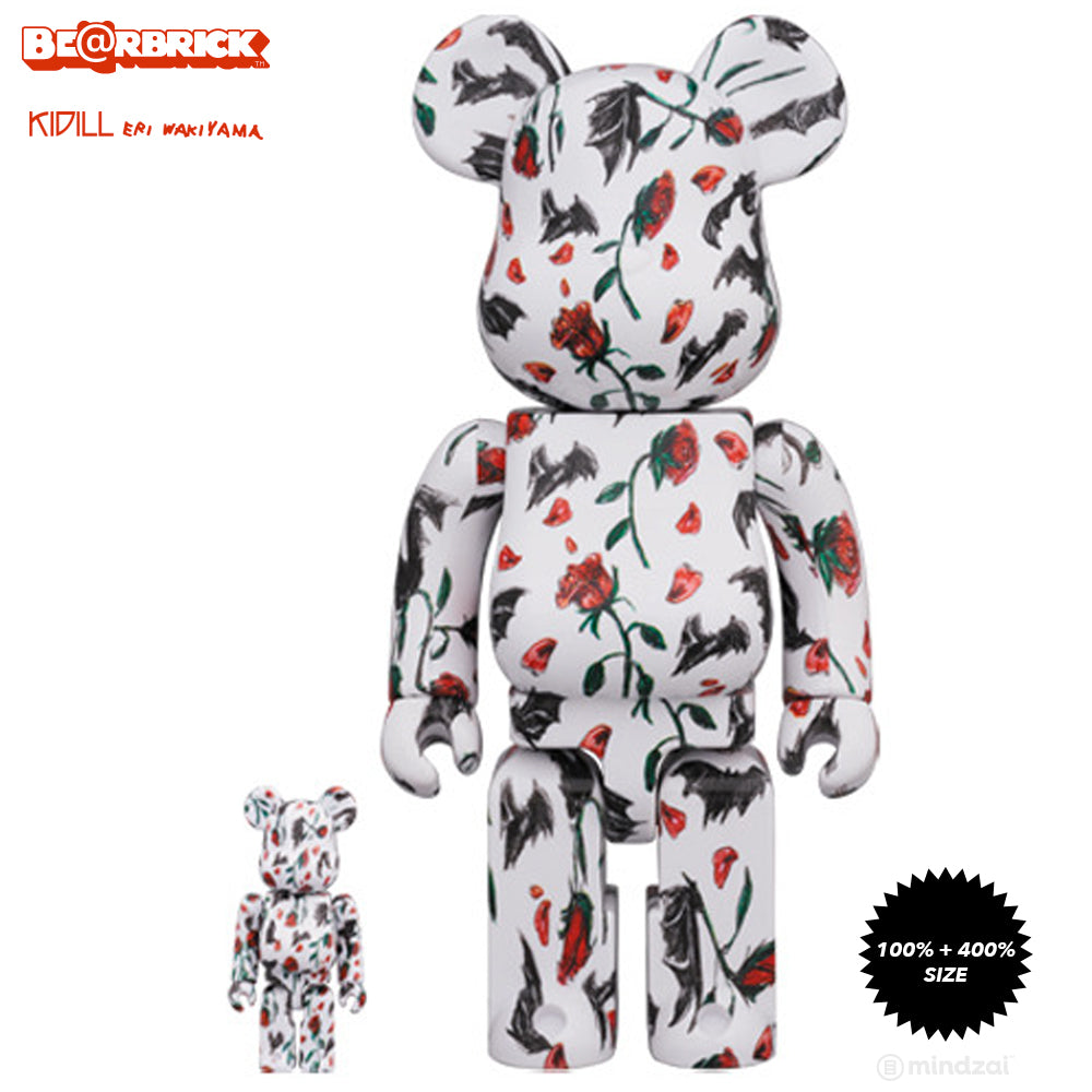 KIDILL × Eri Wakiyama Bat &amp; Rose 100% + 400% Bearbrick Set - White Version