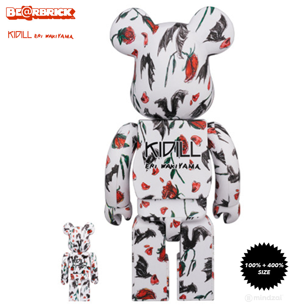 KIDILL × Eri Wakiyama Bat & Rose 100% + 400% Bearbrick Set - White Version