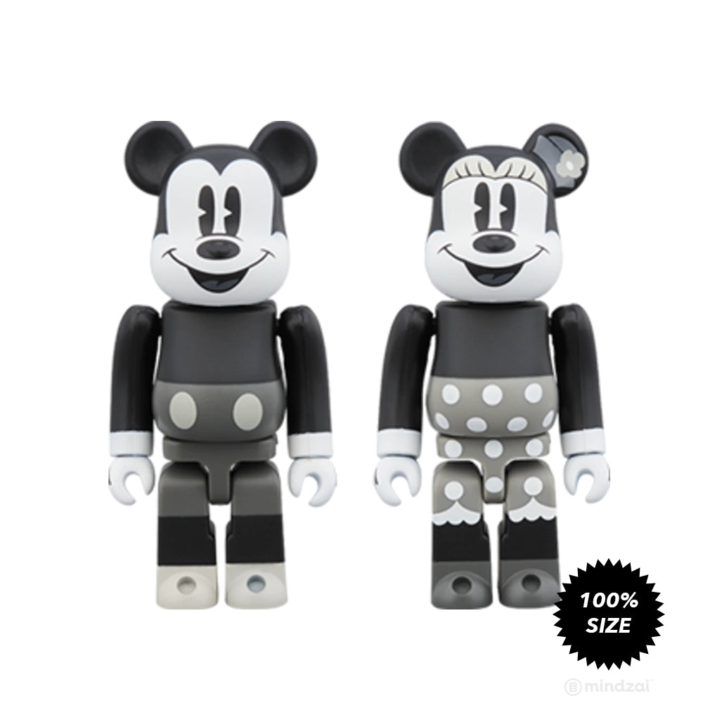 Disney Mickey Mouse and Minnie Mouse Black &amp; White Ver. 2-Pack 100% Bearbrick